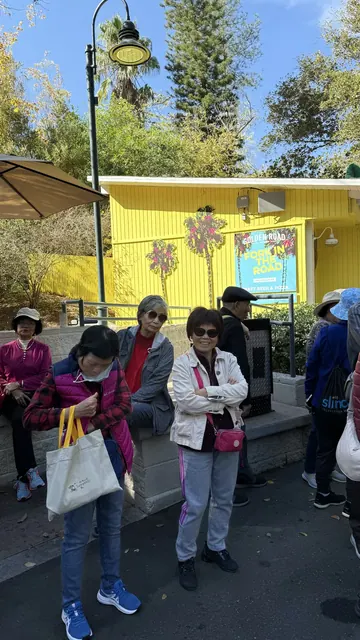 Residents waiting outside a zoo building